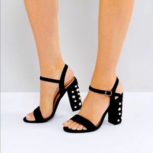Public Desire Black Suede Pearl Heeled Sandals